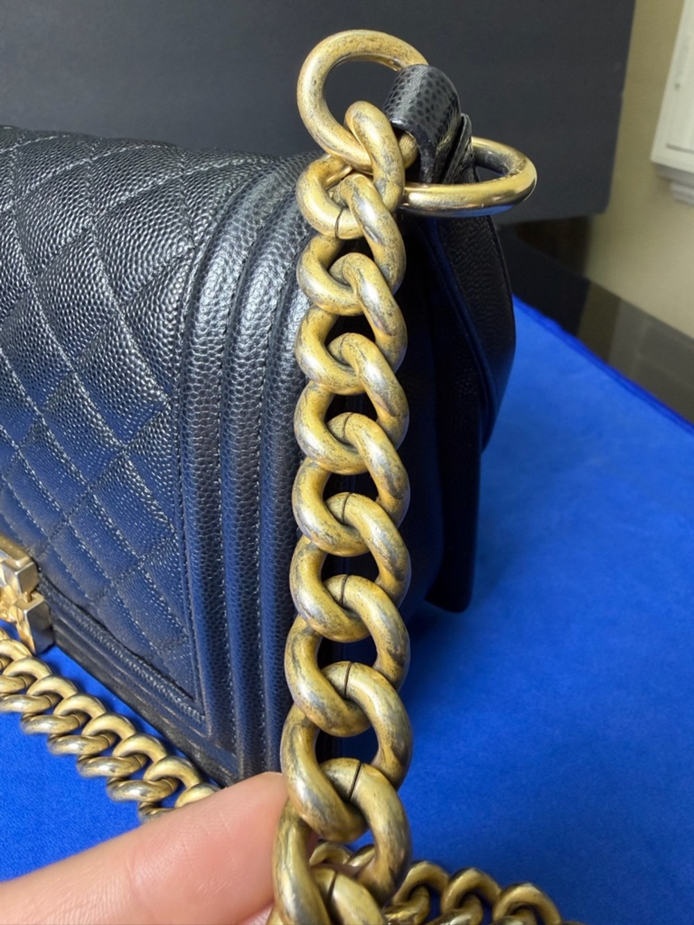 Authentic Chanel Boy Quilted Bag, Black Caviar Leather with Gold Hardware - Picture 16 of 16